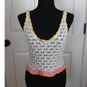 Forever 21 Crochet Tank Top Medium Sleeveless Yellow Pink‎ White